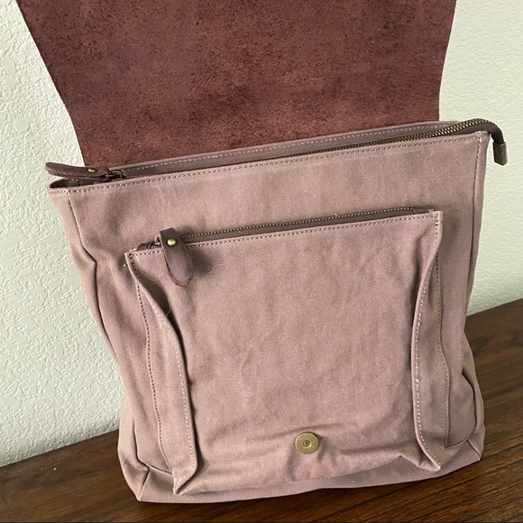 Unisoul Rugged Leather Canvas Brown Mocha Backpack Shoulder Book School Bag - Picture 6 of 13